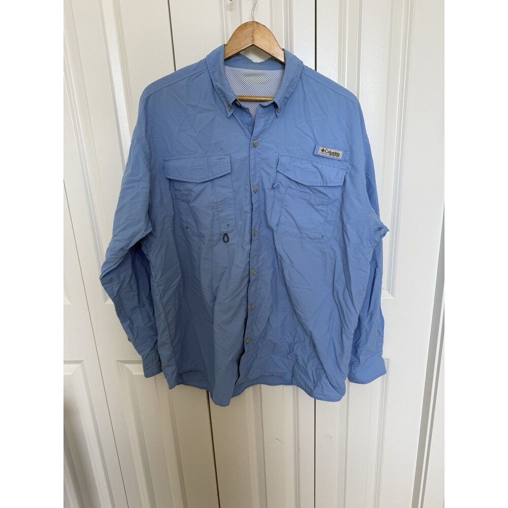 Columbia PFG Distant Water Button Up Shirt Mens XXL Blue Vented Fishing Outdoors